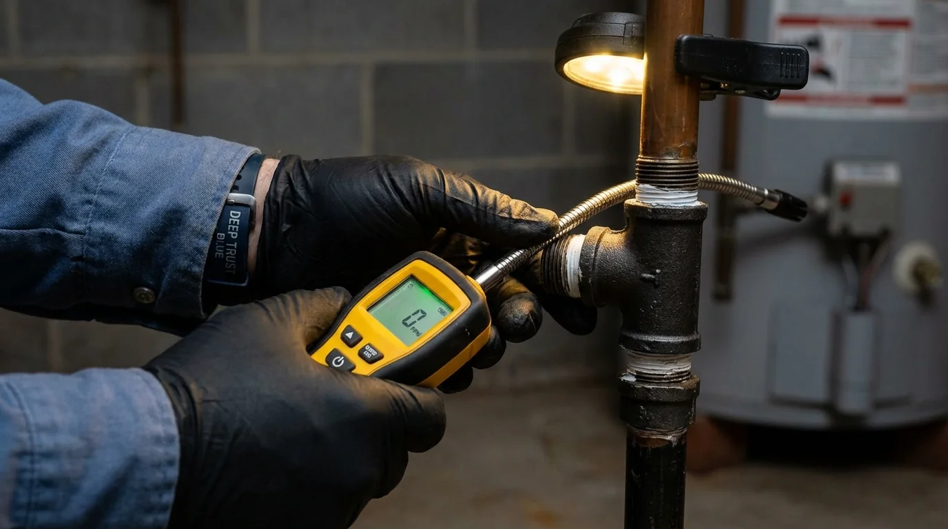 Gas leak detection with electronic sniffer by Johns Plumbing LLC in Kasson