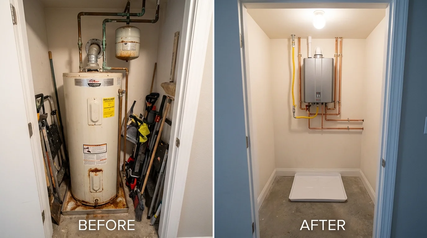 Tank water heater versus wall-mounted tankless unit comparison for Kasson, MN homeowners